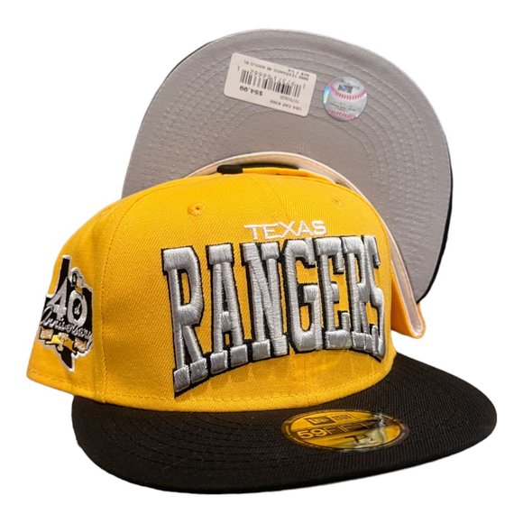 New Era Texas Rangers 59FIFTY Fitted Hat 40th Year Side Patch Yellow Black - Picture 1 of 7